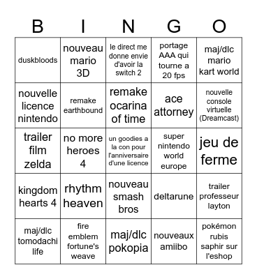 Nintendo Direct 09/06/2025 Bingo Card
