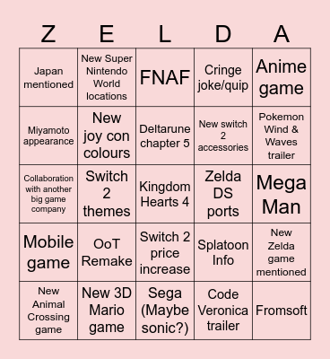 Nintendo Direct Bingo Card