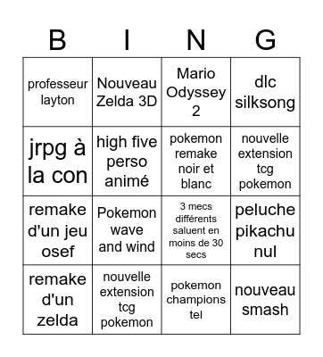 nintendo direct Bingo Card