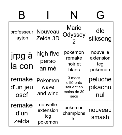 nintendo direct Bingo Card