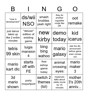 nindirect26 Bingo Card