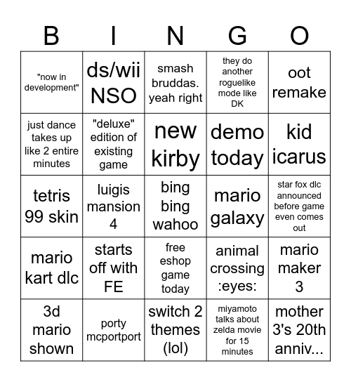 nindirect26 Bingo Card