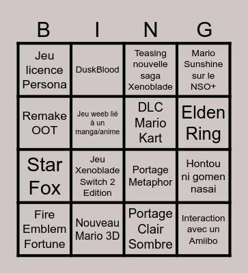 BingoNintendhaube Direct Bingo Card