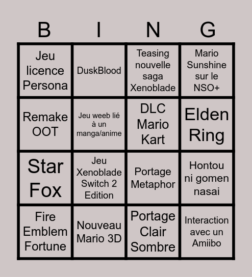 BingoNintendhaube Direct Bingo Card
