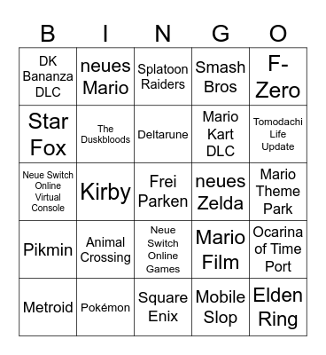 Nintendo Direct 09/06/2025 Bingo Card