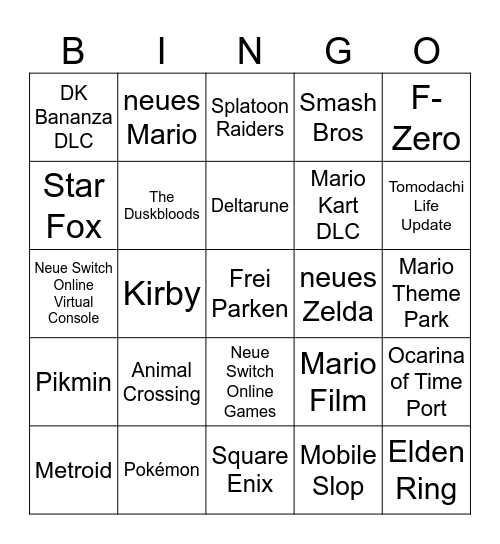 Nintendo Direct 09/06/2025 Bingo Card