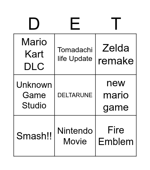 deltarune Bingo Card