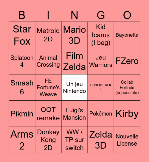 Nintendo Direct Bingo Card