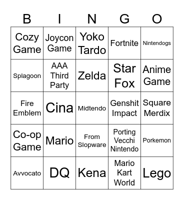 Nintendo Direct 09-06-2026 Bingo Card