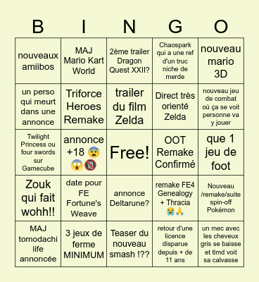 Nintendo Direct 9/6/26 Bingo Card