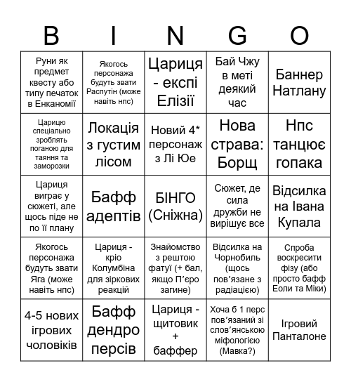 БІНГО (Сніжна) Bingo Card
