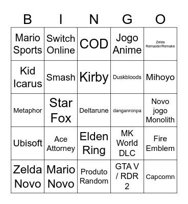 nintentdont Bingo Card