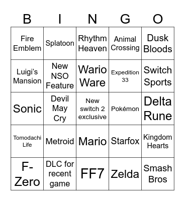 Nintendo Direct Bingo Card