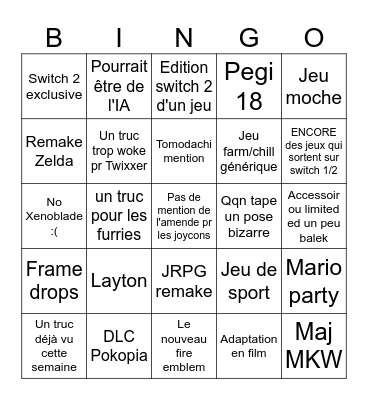 Nintendo Direct 9/6 Bingo Card