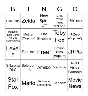 Nintendo Direct 9th June 2026 Bingo Card