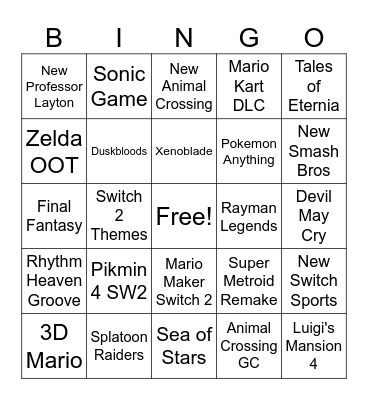 Nintendo Direct June 2026 Bingo Card