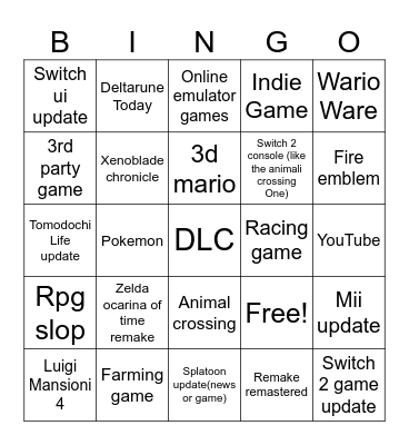 Nintendo direct  6/9/26 Bingo Card