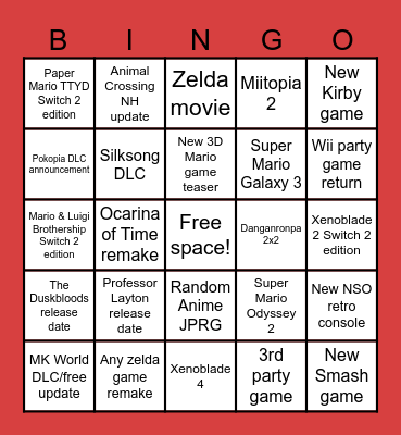 Nintendo Direct Bingo! Bingo Card
