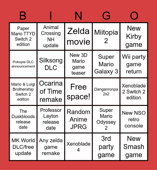 Nintendo Direct Bingo! Bingo Card