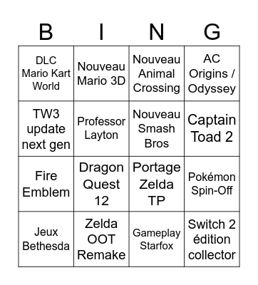 Nintendo Direct Bingo Card