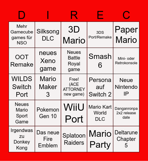 Nintendo Direct 09.06.26 Bingo Card