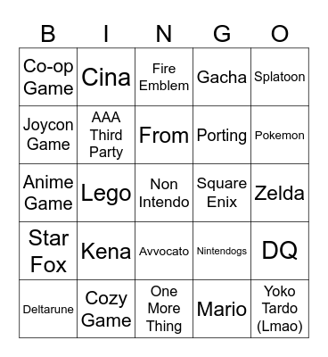 Nintendo Direct 09-06-2026 Bingo Card
