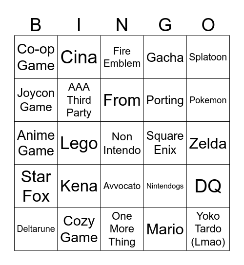 Nintendo Direct 09-06-2026 Bingo Card