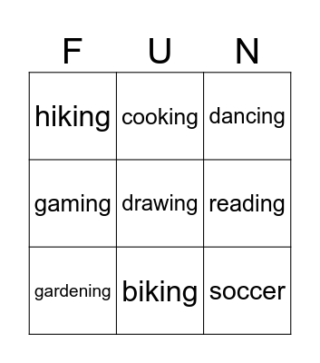 Animals bingo Card