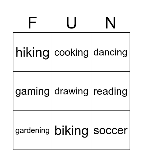 Animals bingo Card