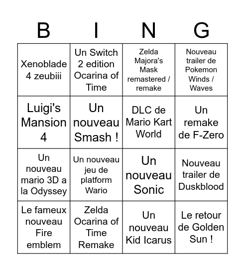 Nintendo Direct 09/06/26 là Bingo Card
