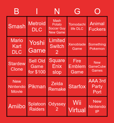 Nintendo Direct Bingo Card