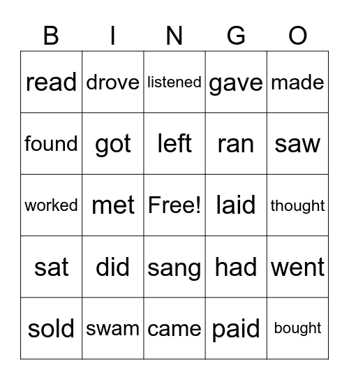 Past Simple HOBD Bingo Card
