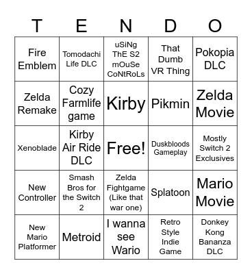Nintendo Bingo Card