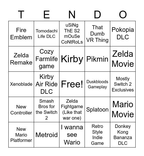 Nintendo Bingo Card