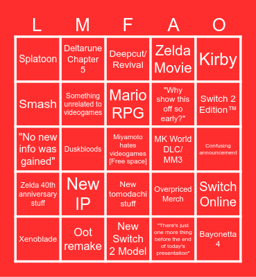June Nintendo Direct Bingo Card