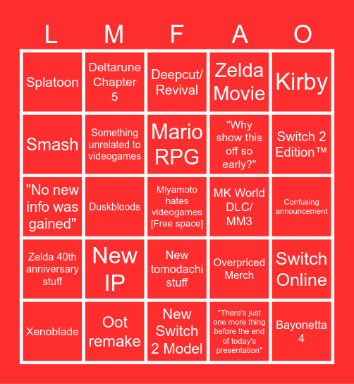 June Nintendo Direct Bingo Card