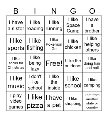 Things in Common Bingo Card