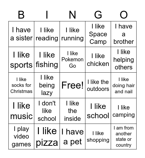 Things in Common Bingo Card