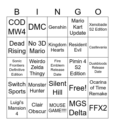 June 2026 Nintendo Direct Bingo Card