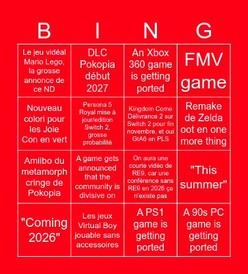 Nintendo Direct du 9 juin les Bingo Card