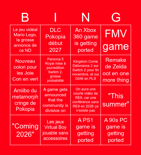 Nintendo Direct du 9 juin les Bingo Card