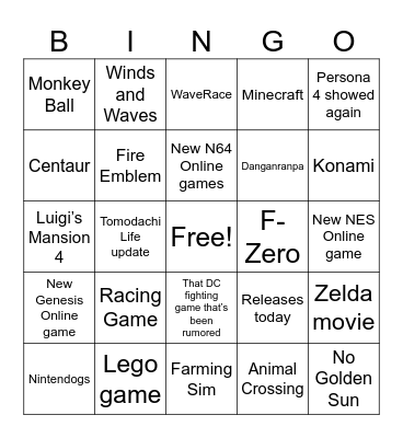 June 2026 Nintendo Direct Bingo Card