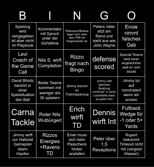 Generals vs Ravens Bingo Card