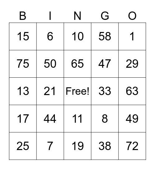 Untitled Bingo Card