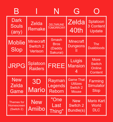Nintendo Direct 6.9.2026 Bingo Card