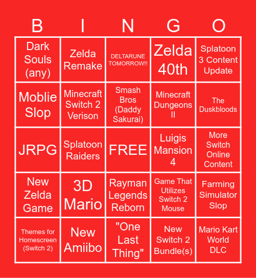 Nintendo Direct 6.9.2026 Bingo Card