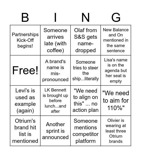 Partnerships On-Site BINGO Card