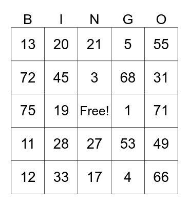 Untitled Bingo Card