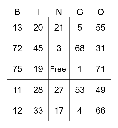 Untitled Bingo Card