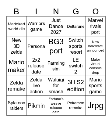 Nintendo Direct Bingo Card